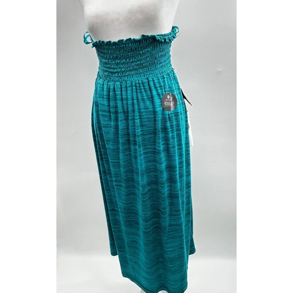 Element Womens Teal Green Space Dye Smocked Strapless Maxi Dress Skirt Medium